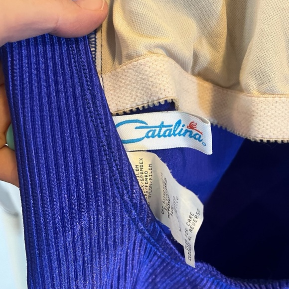 Vintage 90s Catalina royal blue ribbed one piece swimsuit low back 12 - Picture 13 of 15